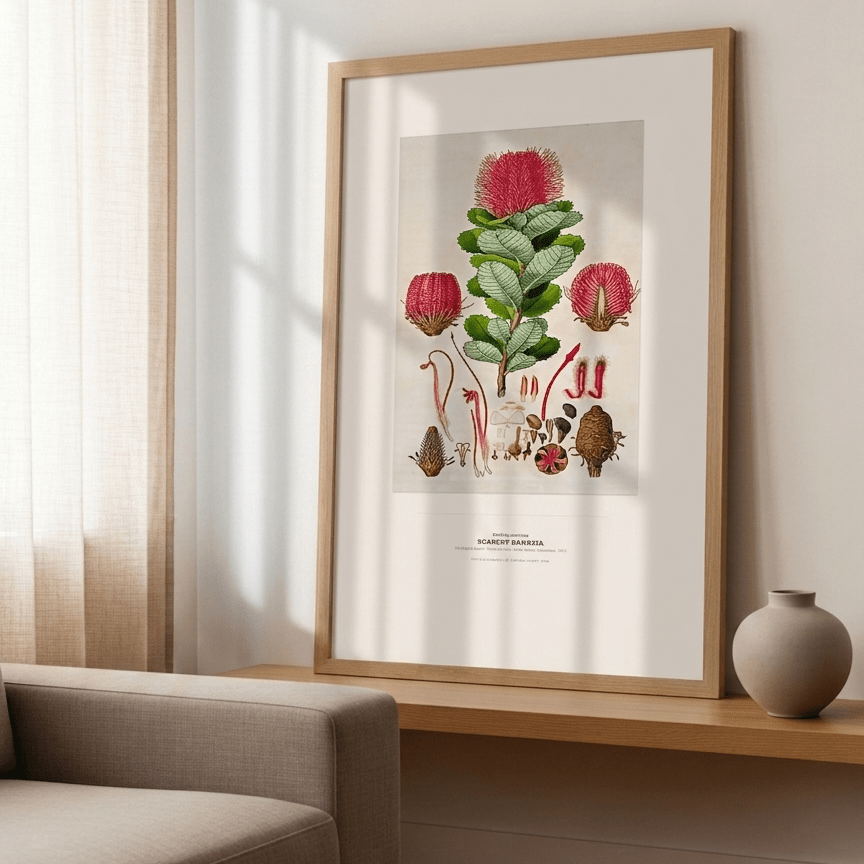 Scarlet Banksia Botanical Art Print - Birch & Banksia